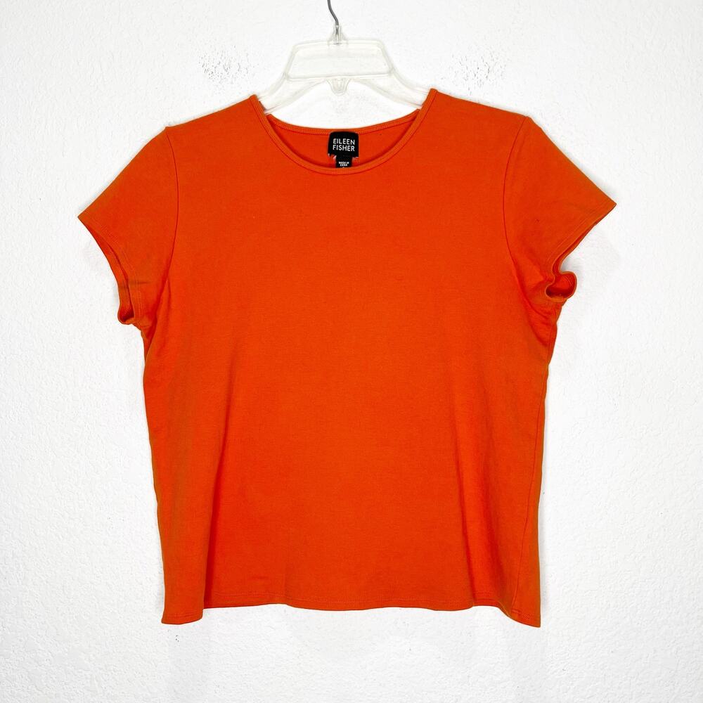 Eileen Fisher Box Top 100% Cotton Orange Shirt Sleeve Short Crop Small